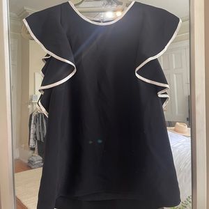 Amanda Uprichard Black and White Ruffled Pullover Top. Size Small.